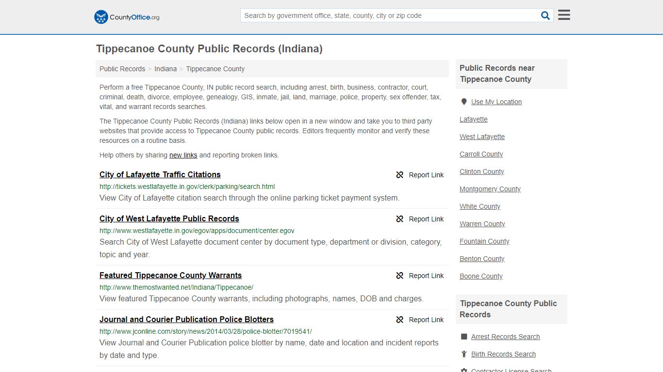 Tippecanoe County Public Records (Indiana) - County Office